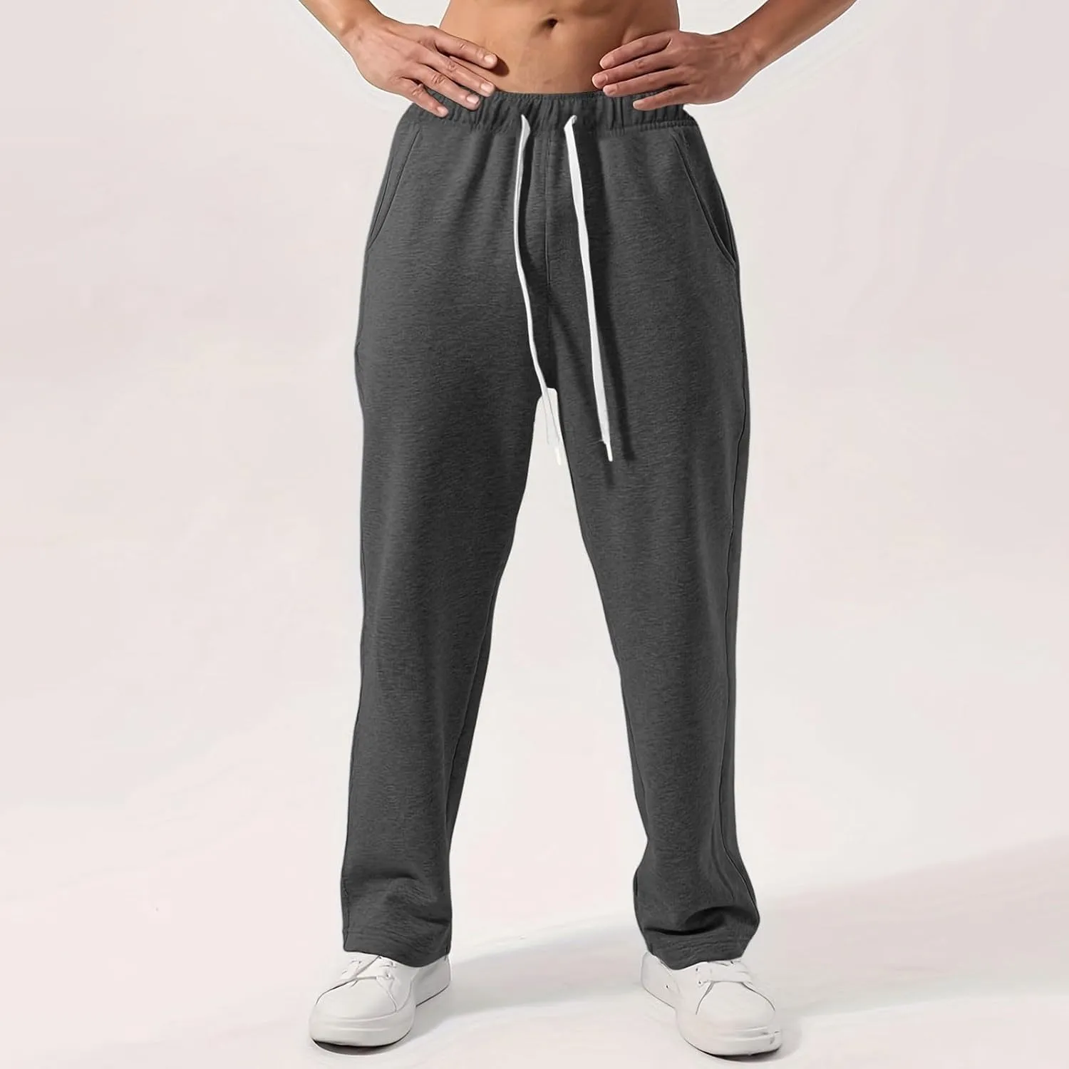 Mens Sweatpants Elastic Waist Drawstring Straight Wide Leg Joggerse Lightweight Outdoor Jogging Workout Pants with Pockets