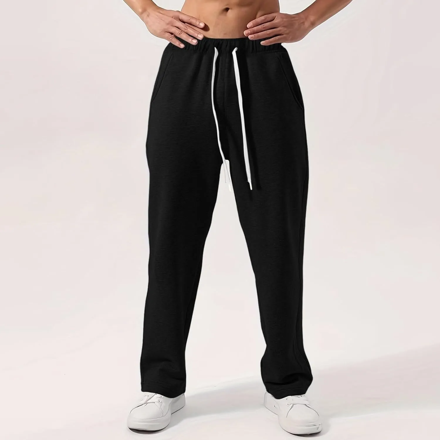 Mens Sweatpants Elastic Waist Drawstring Straight Wide Leg Joggerse Lightweight Outdoor Jogging Workout Pants with Pockets
