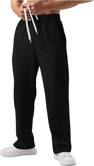 Mens Sweatpants Elastic Waist Drawstring Straight Wide Leg Joggerse Lightweight Outdoor Jogging Workout Pants with Pockets