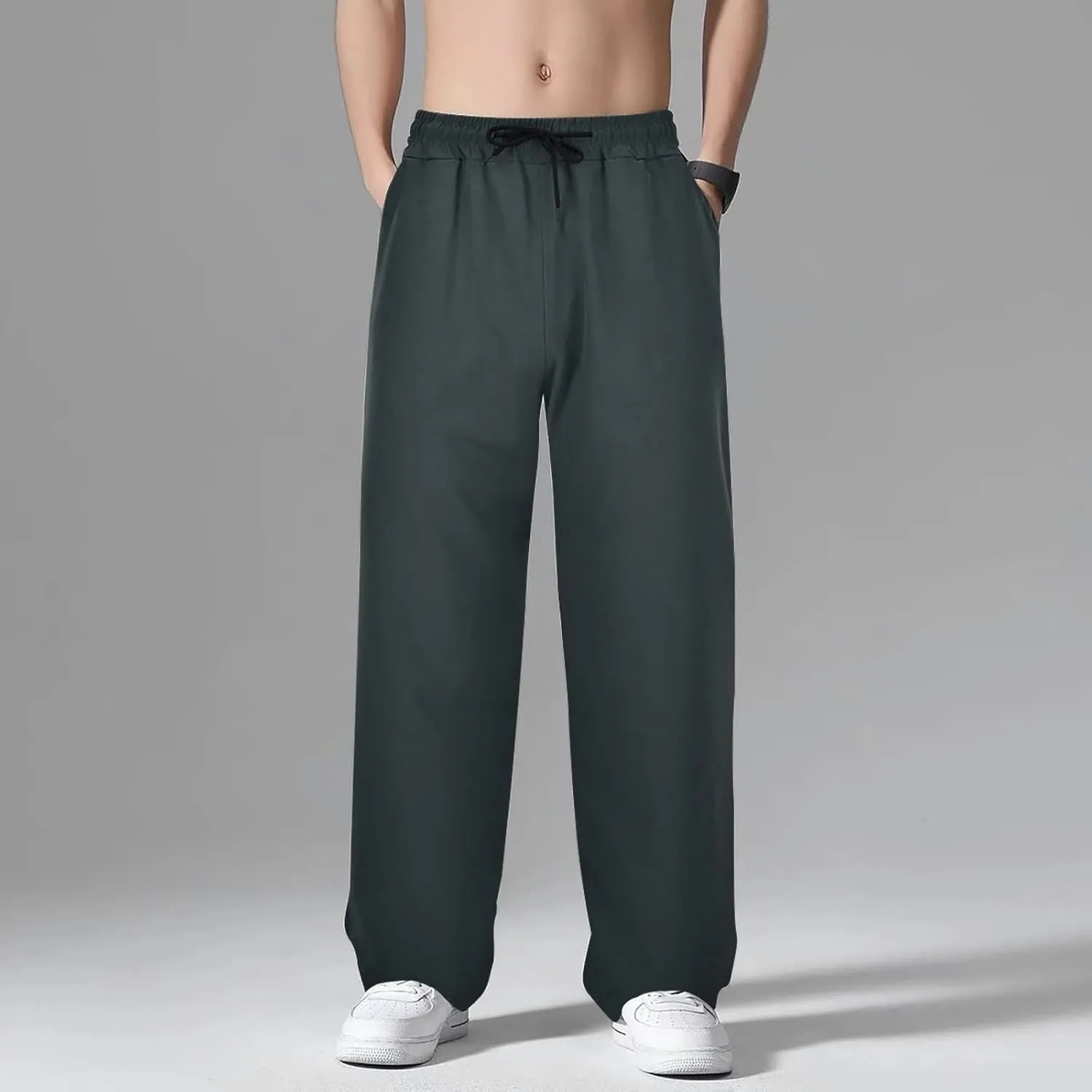Mens Sweatpants with Pockets Open Bottom Athletic Pants Casual Relaxed Fit Straight Elastic Waist Joggers Outdoor Trousers