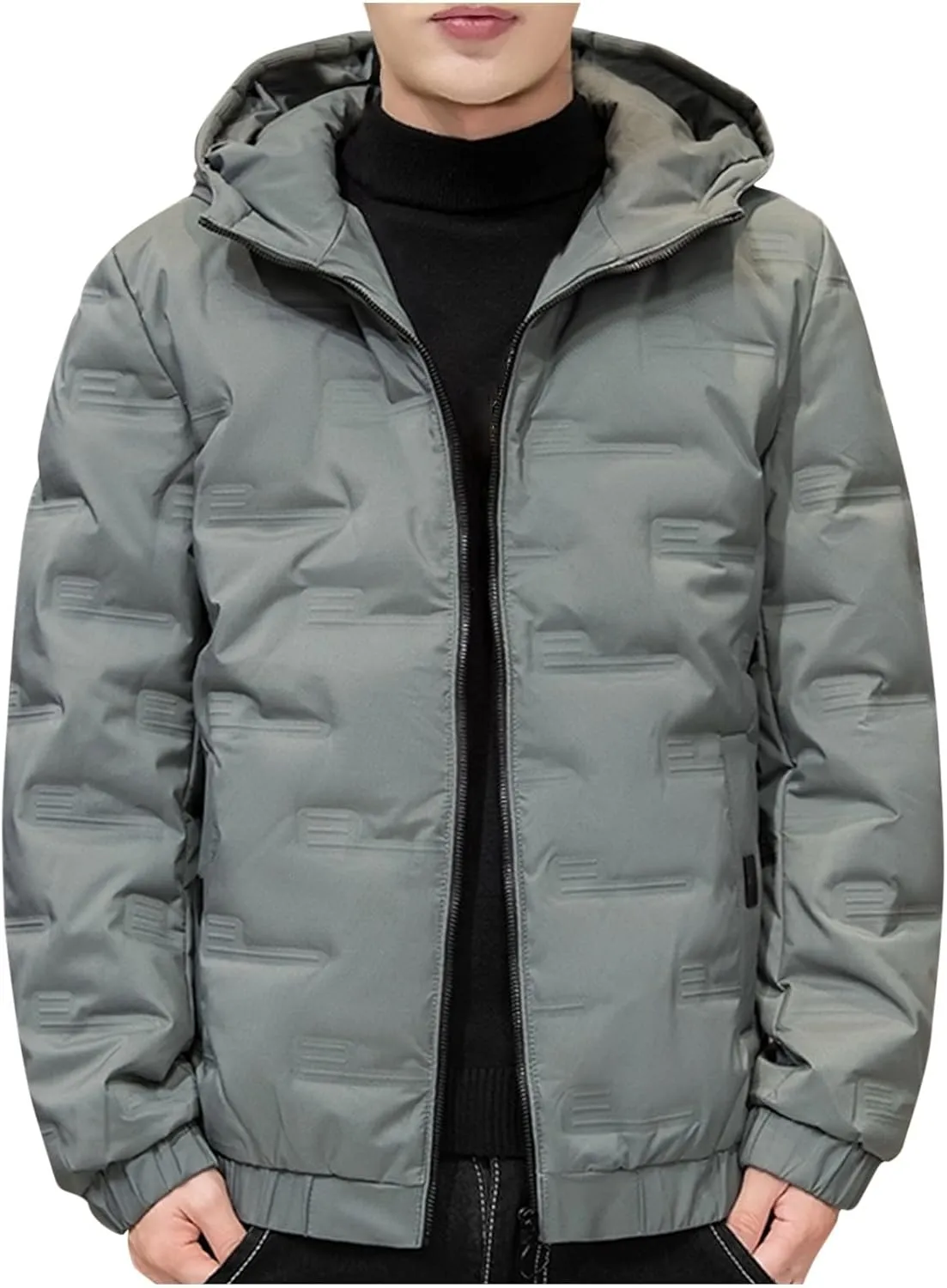 Men's Thickened Short Down Jacket Full Zip Warm Hooded Jacket Fashion Lightweight Windproof Warm Coat with Pockets