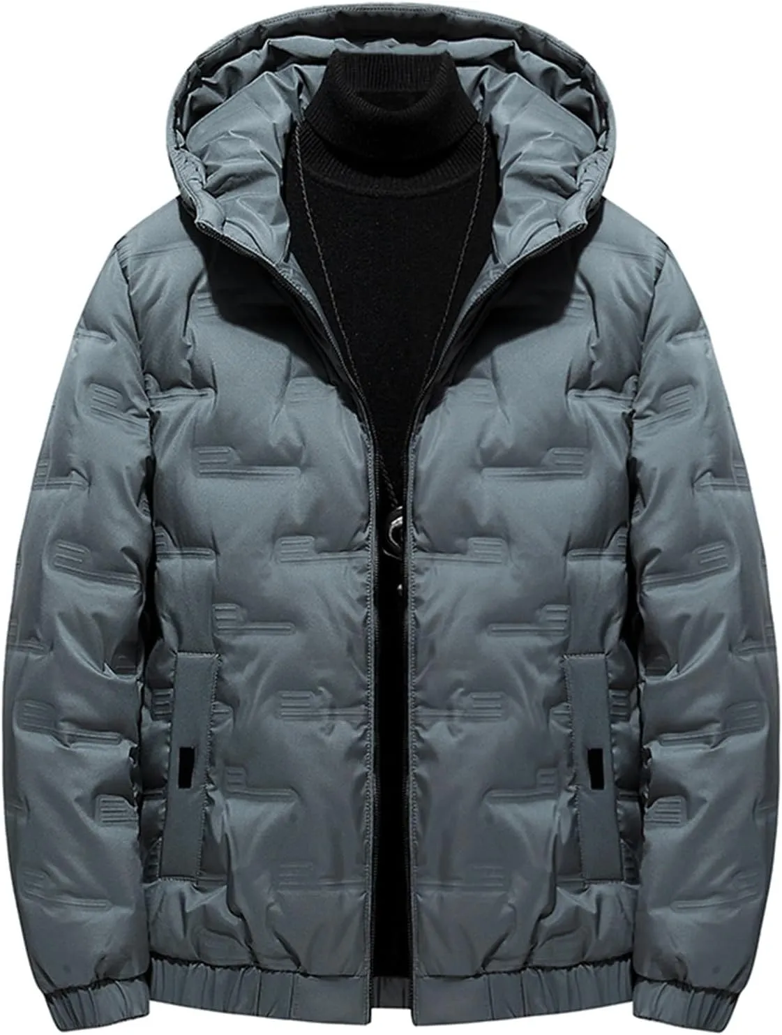 Men's Thickened Short Down Jacket Full Zip Warm Hooded Jacket Fashion Lightweight Windproof Warm Coat with Pockets