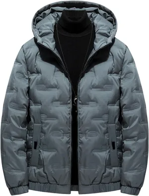 Men's Thickened Short Down Jacket Full Zip Warm Hooded Jacket Fashion Lightweight Windproof Warm Coat with Pockets