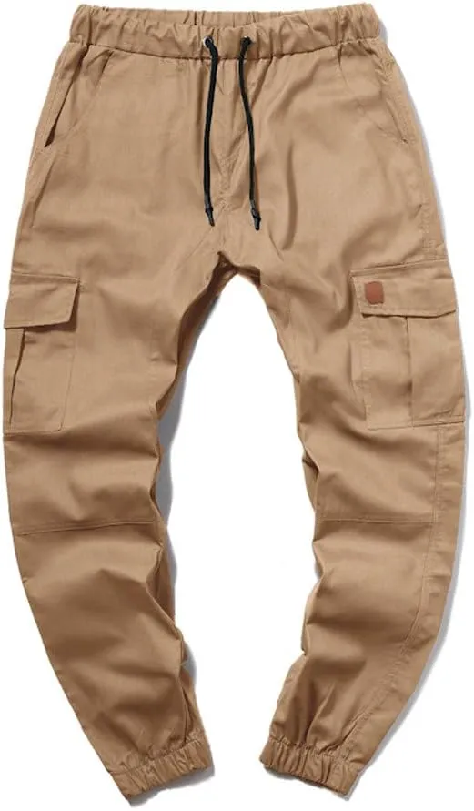Mens Twill Cotton Joggers Cargo Pants Drawstring Cotton Slim Fit Chino Trousers Casual Fitness Track Jogging Pants