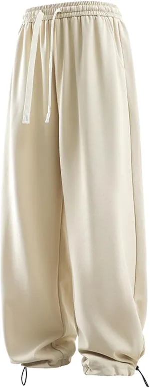 Mens Wide Leg Sweatpants Relaxed Fit Elastic Waist Drawstring Joggers Solid Straight Casual Hip Hop Pants Streetwear Trousers