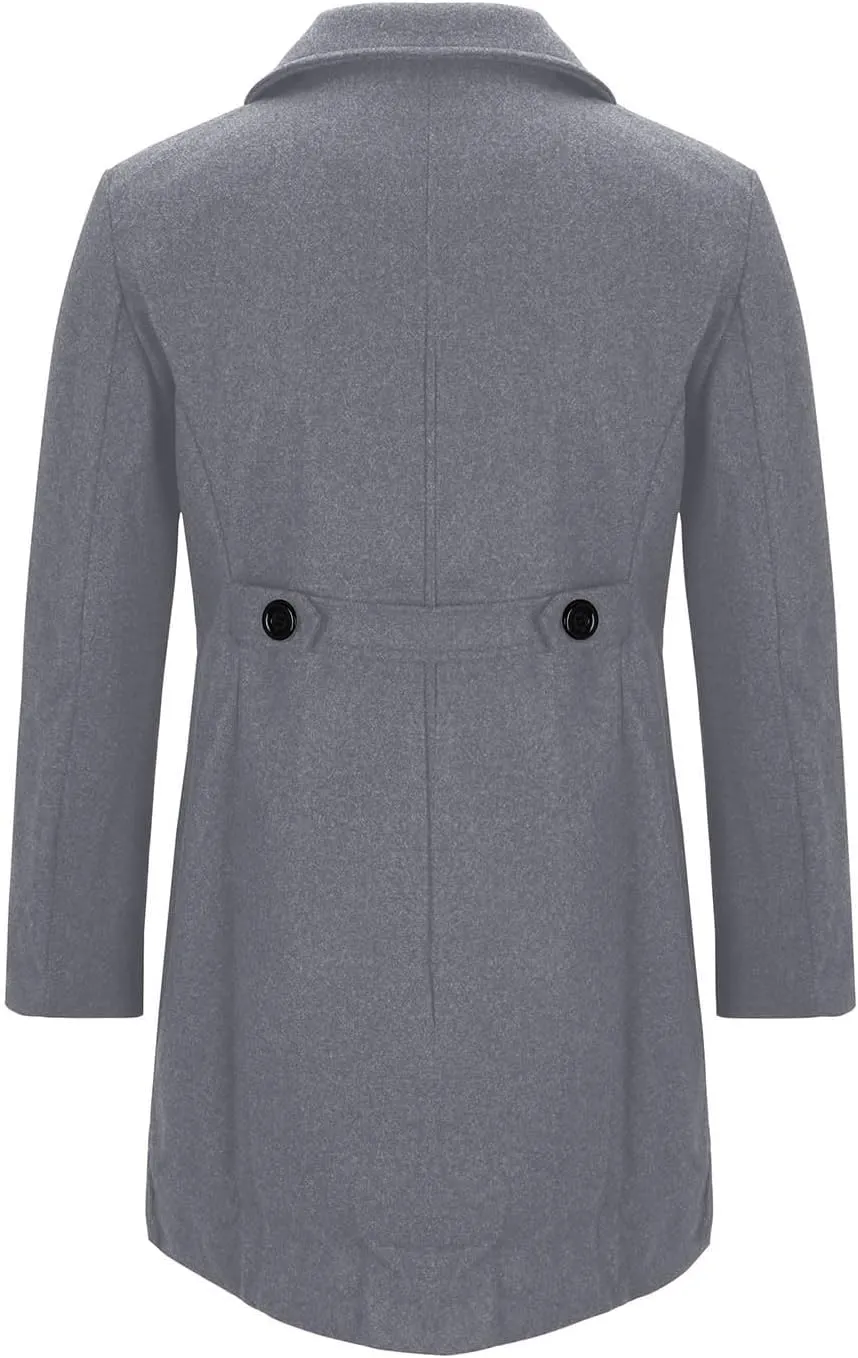 Men's Winter Trench Coat Classic Wool Blend Notched Lapel Overcoat Slim Fit Casual Double Breasted Long Pea Topcoat
