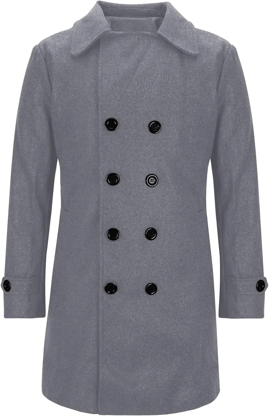 Men's Winter Trench Coat Classic Wool Blend Notched Lapel Overcoat Slim Fit Casual Double Breasted Long Pea Topcoat