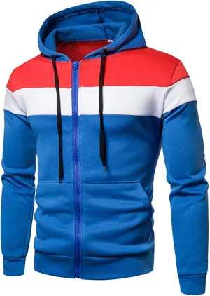 Mens Zip Up Hoodies Jacket Casual Color Block Print Sport Sweatshirts Outerwear Athletic Workout Pullover Sweatshirt