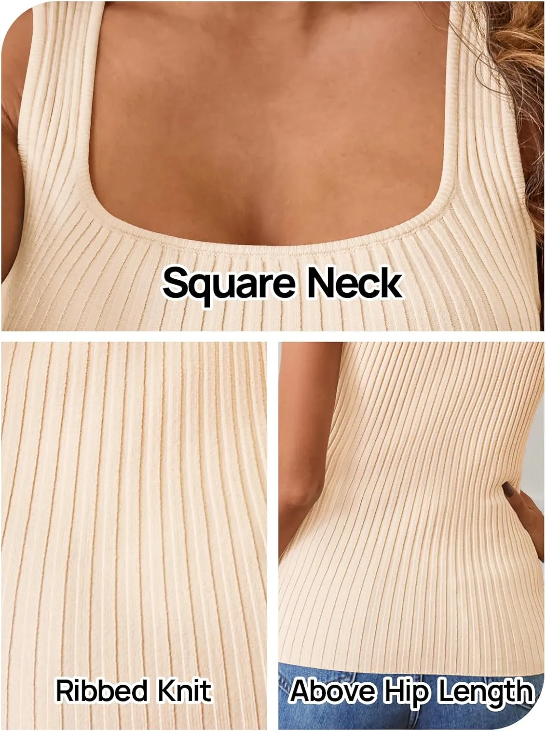 MEROKEETY Women's 2025 Ribbed Tank Tops Knit Square Neck Sleeveless Shirts Summer Casual Basic Tanks