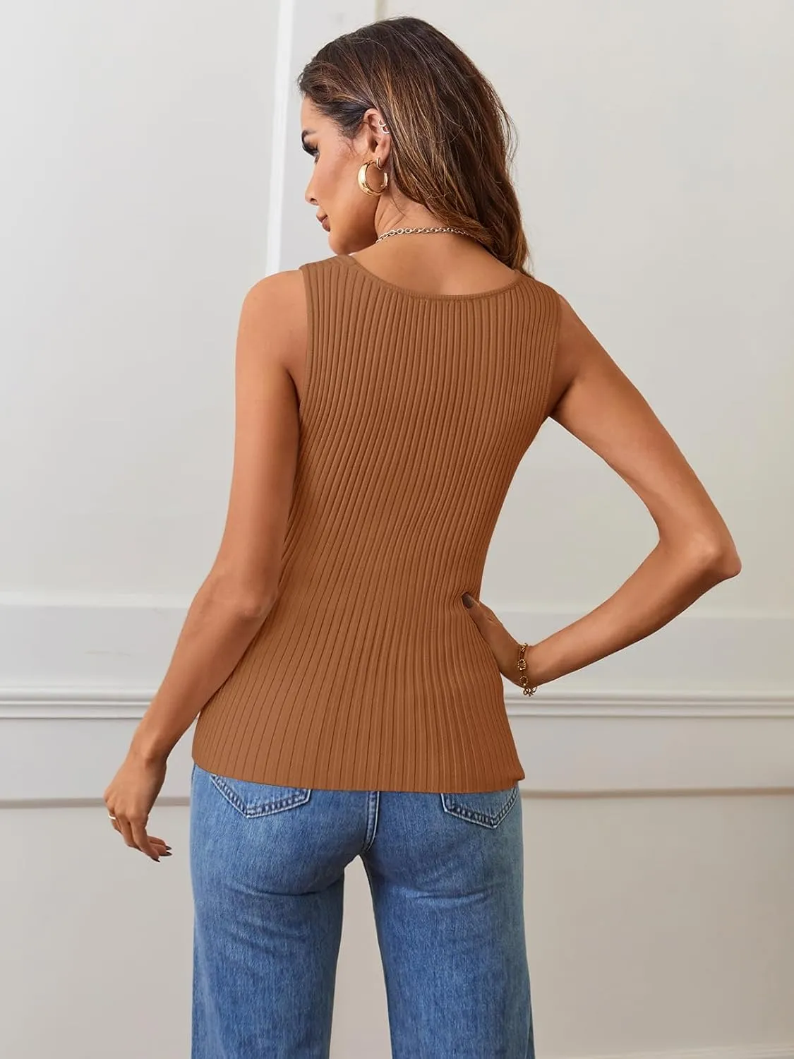 MEROKEETY Women's 2025 Ribbed Tank Tops Knit Square Neck Sleeveless Shirts Summer Casual Basic Tanks