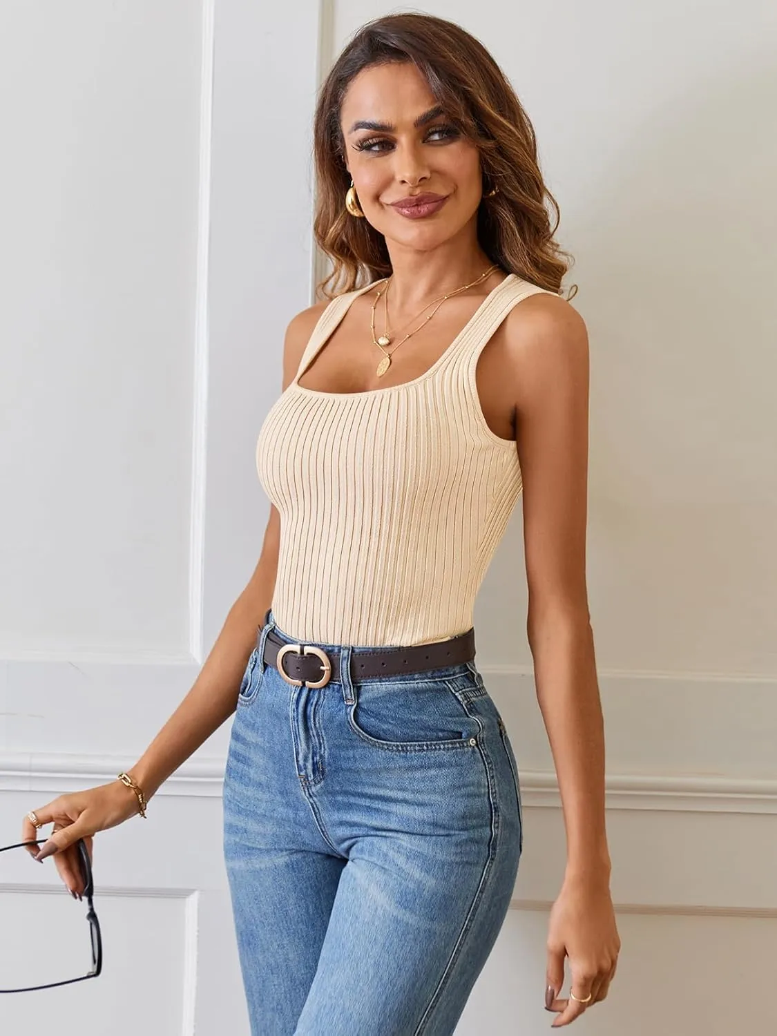 MEROKEETY Women's 2025 Ribbed Tank Tops Knit Square Neck Sleeveless Shirts Summer Casual Basic Tanks