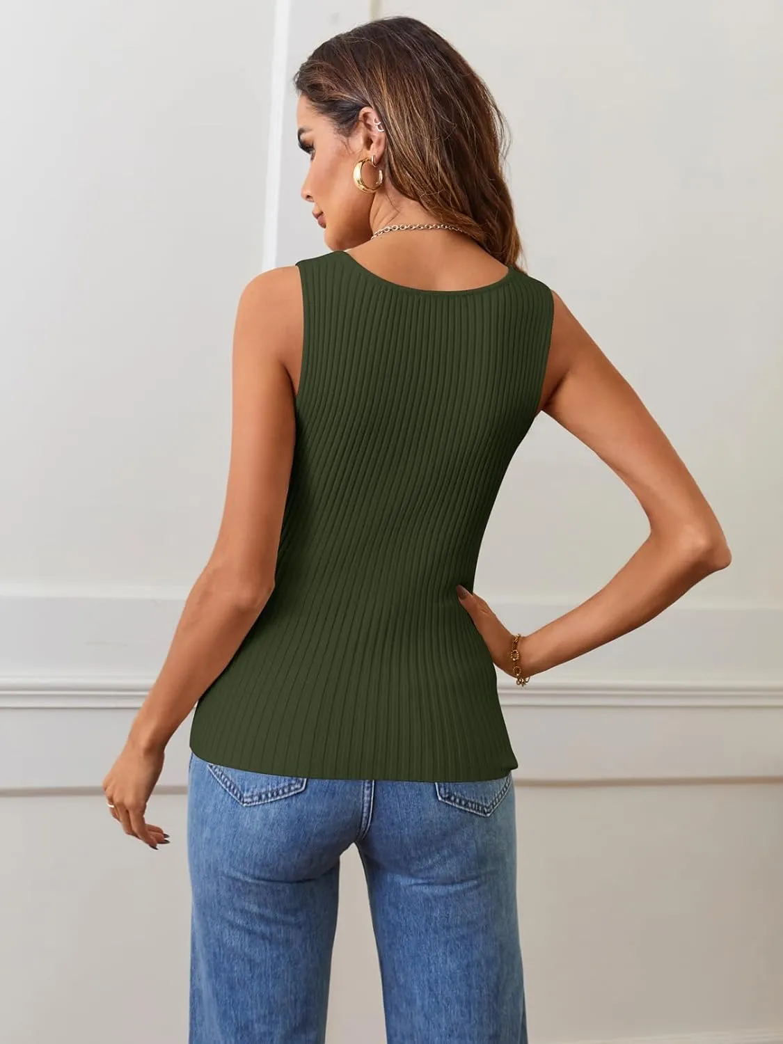 MEROKEETY Women's 2025 Ribbed Tank Tops Knit Square Neck Sleeveless Shirts Summer Casual Basic Tanks