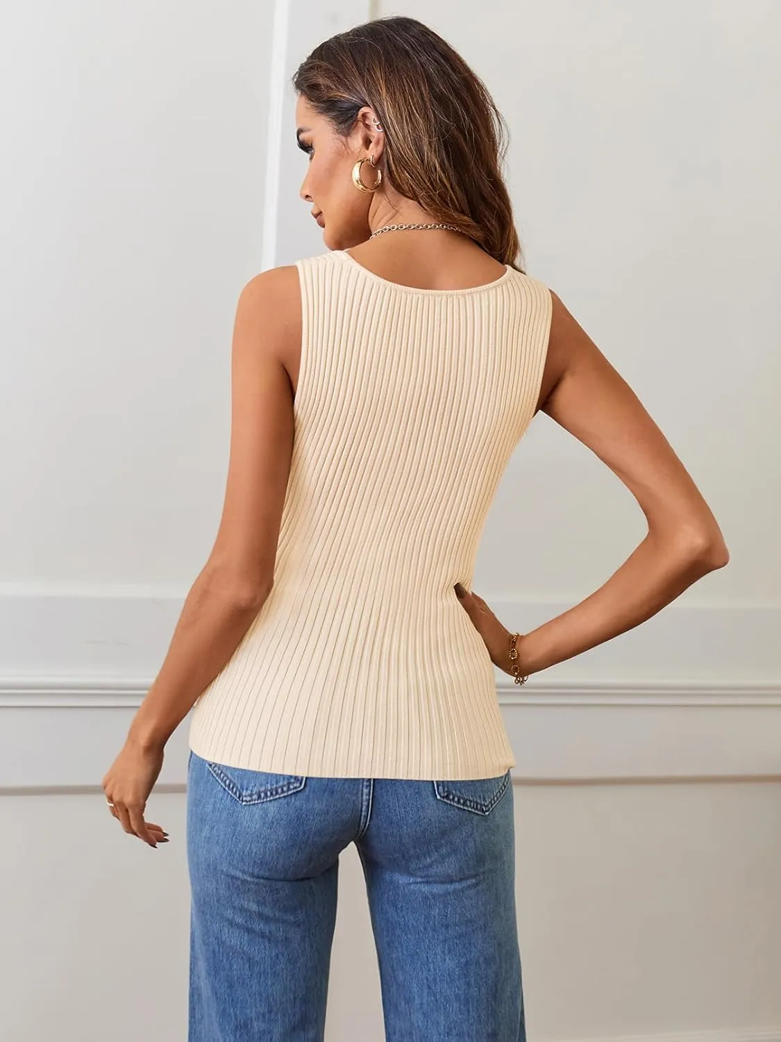 MEROKEETY Women's 2025 Ribbed Tank Tops Knit Square Neck Sleeveless Shirts Summer Casual Basic Tanks