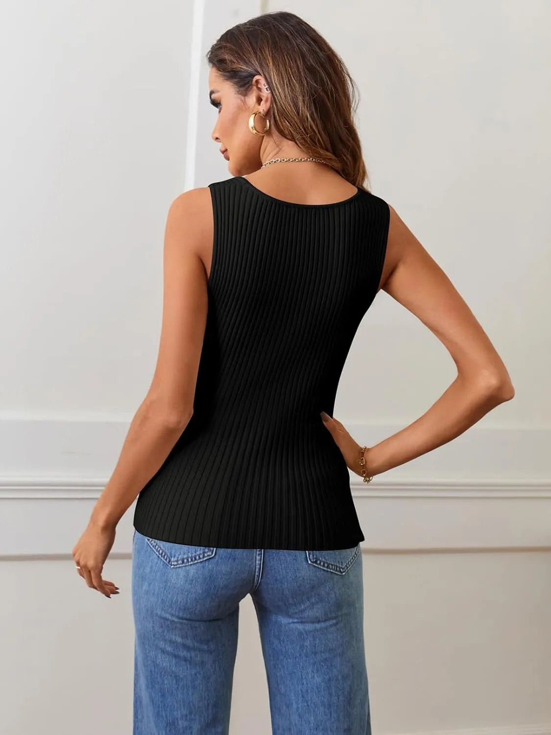 MEROKEETY Women's 2025 Ribbed Tank Tops Knit Square Neck Sleeveless Shirts Summer Casual Basic Tanks