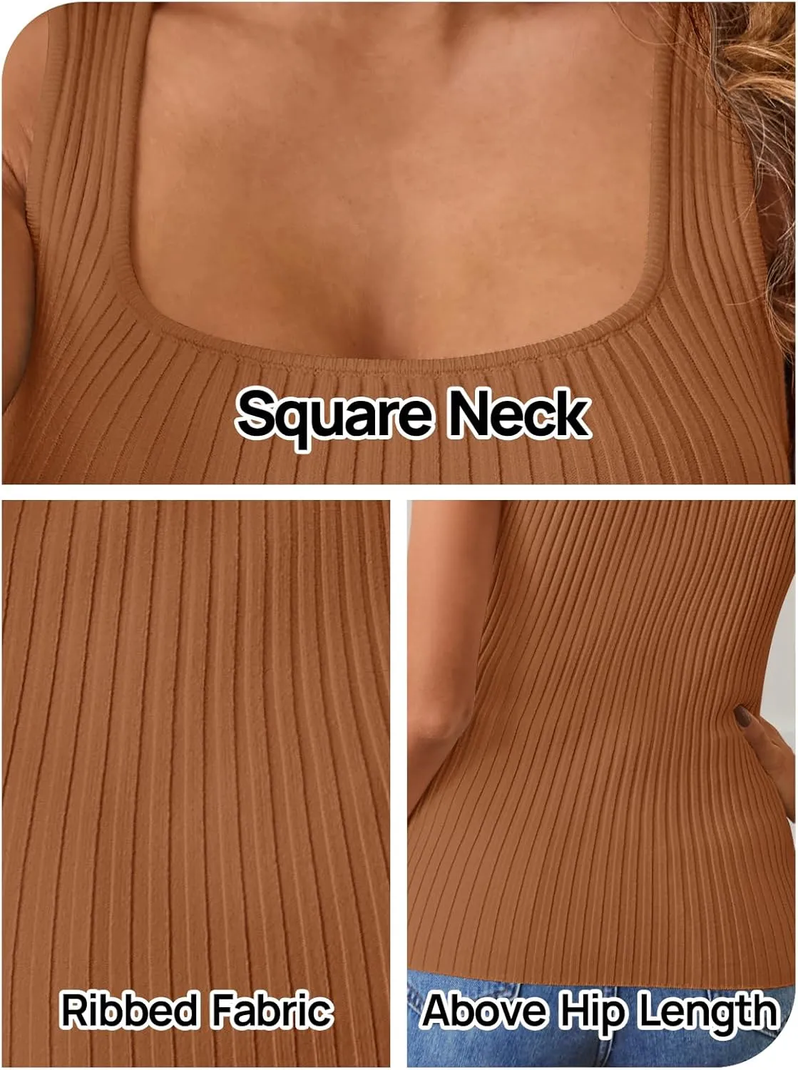 MEROKEETY Women's 2025 Ribbed Tank Tops Knit Square Neck Sleeveless Shirts Summer Casual Basic Tanks