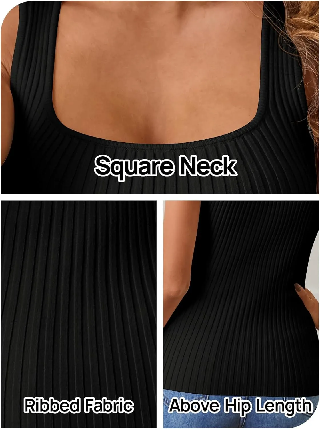 MEROKEETY Women's 2025 Ribbed Tank Tops Knit Square Neck Sleeveless Shirts Summer Casual Basic Tanks