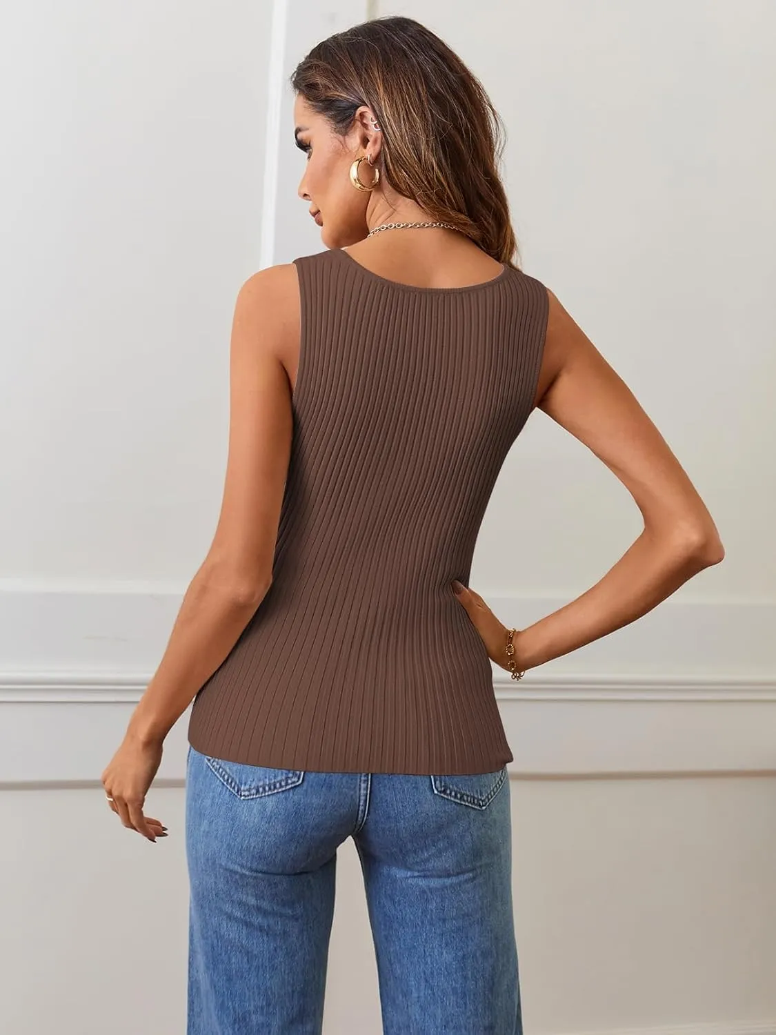 MEROKEETY Women's 2025 Ribbed Tank Tops Knit Square Neck Sleeveless Shirts Summer Casual Basic Tanks