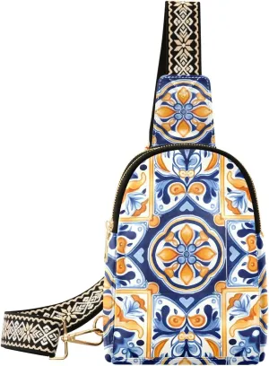 Mexico Talavera Boho Sling Bag for Women Fanny Packs for Women Small Leather Fanny Pack Crossbody Bags Fashion Waist Packs Chest Bag for Travel 21341336