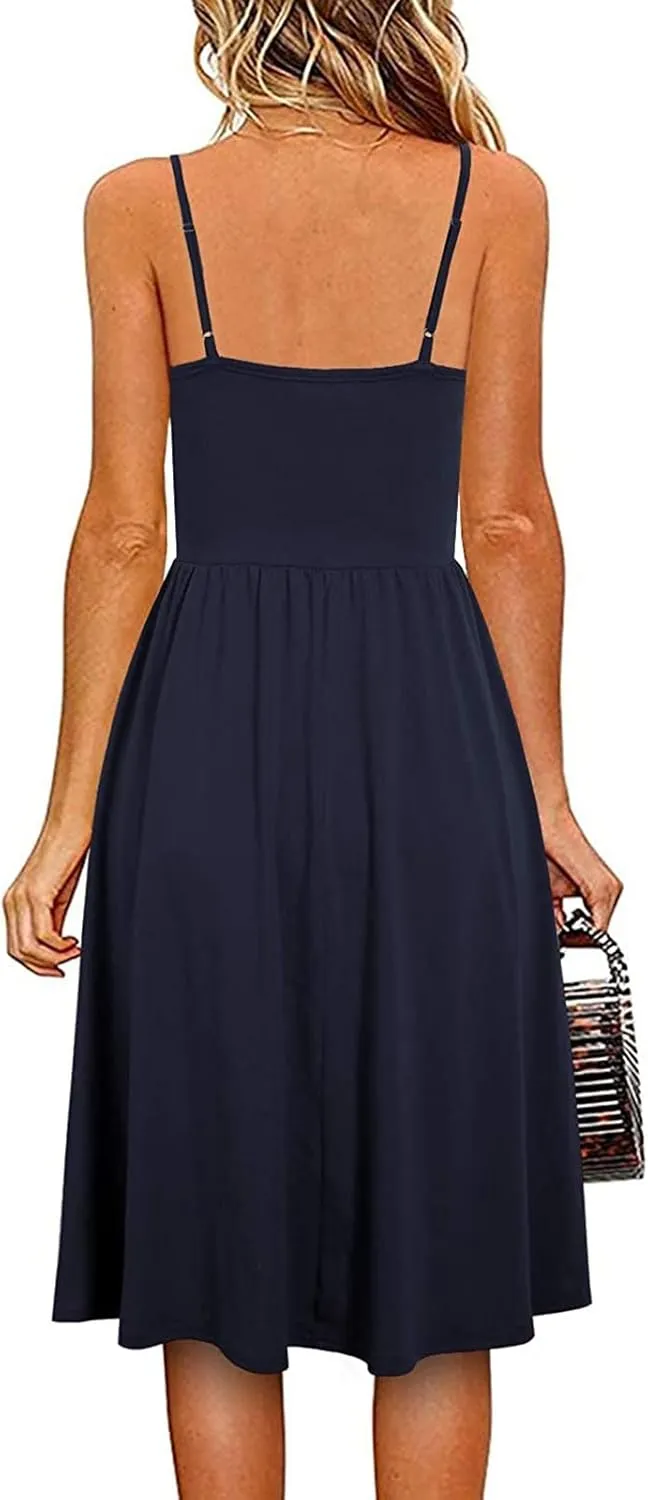 Midi Dresses for Women 2025 Sleeveless Summer Beach Dress Casual Loose V Neck Sundress Spaghetti Strap Beach Dresses