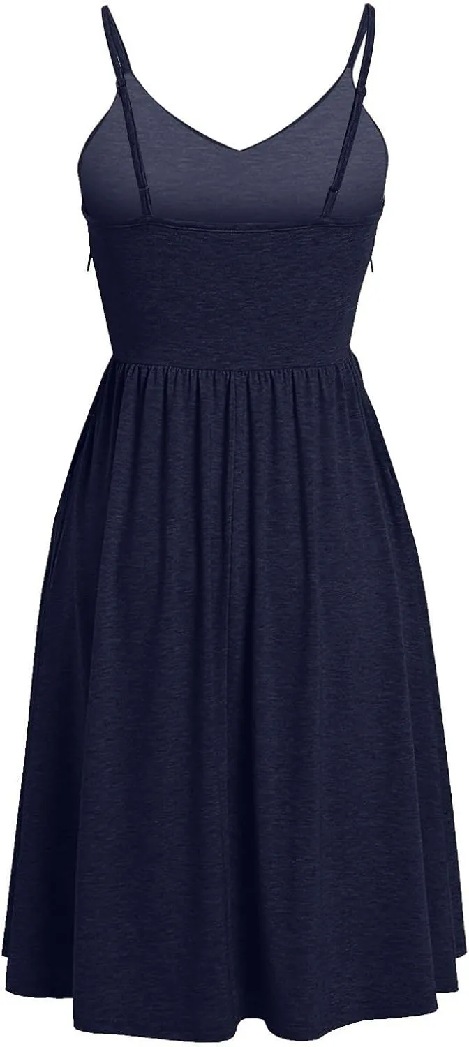 Midi Dresses for Women 2025 Sleeveless Summer Beach Dress Casual Loose V Neck Sundress Spaghetti Strap Beach Dresses