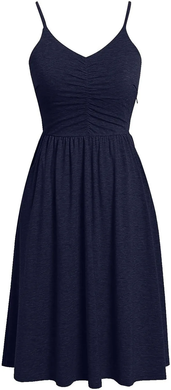 Midi Dresses for Women 2025 Sleeveless Summer Beach Dress Casual Loose V Neck Sundress Spaghetti Strap Beach Dresses