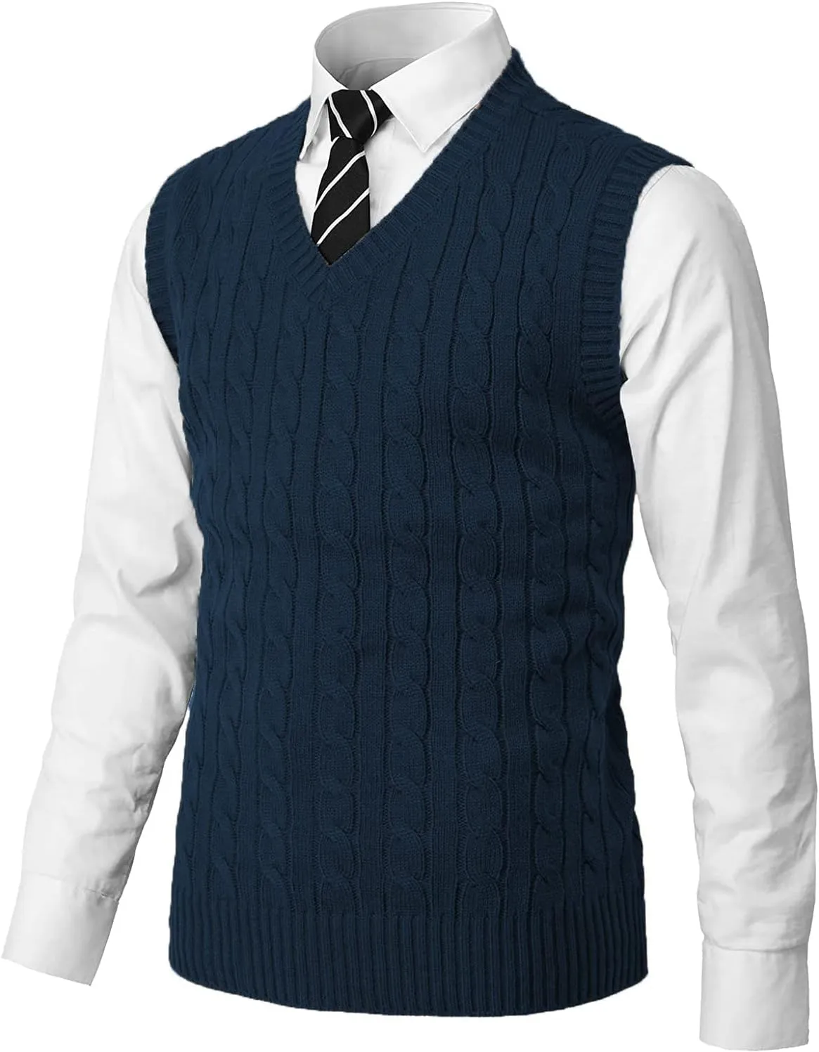 MNCEGEER Mens Knitwear Vest Sleeveless Casual V Neck Slim Fit Pullover Knitted Sweater