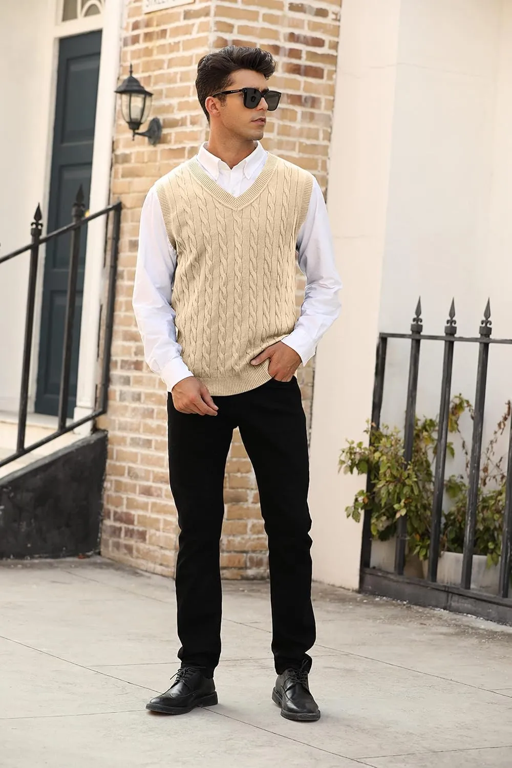 MNCEGEER Mens Knitwear Vest Sleeveless Casual V Neck Slim Fit Pullover Knitted Sweater