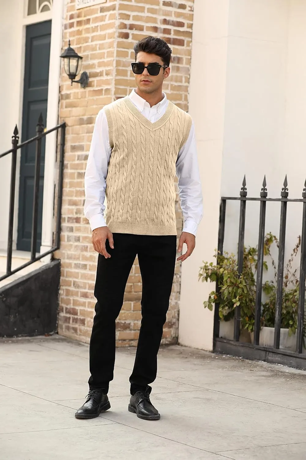 MNCEGEER Mens Knitwear Vest Sleeveless Casual V Neck Slim Fit Pullover Knitted Sweater