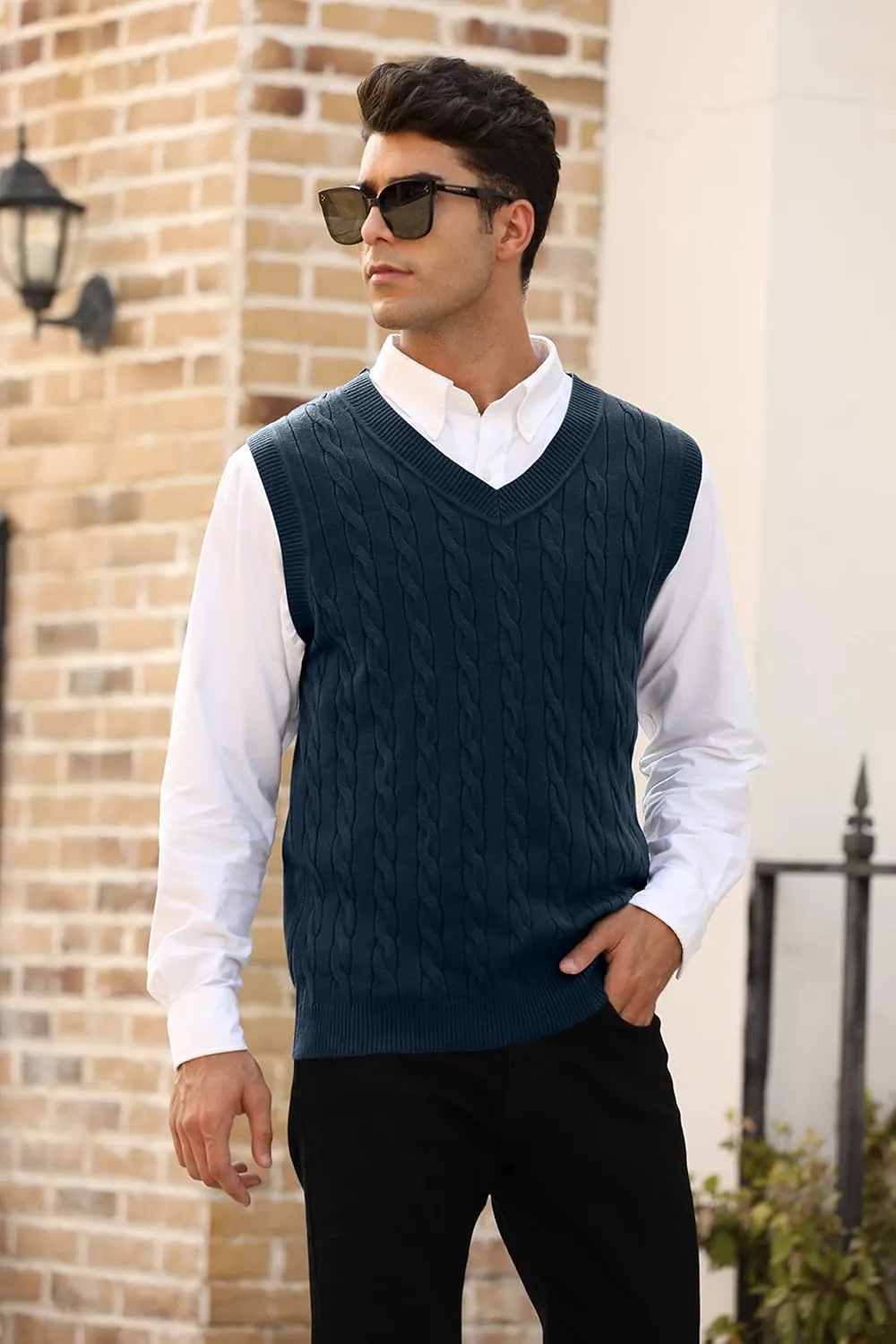 MNCEGEER Mens Knitwear Vest Sleeveless Casual V Neck Slim Fit Pullover Knitted Sweater
