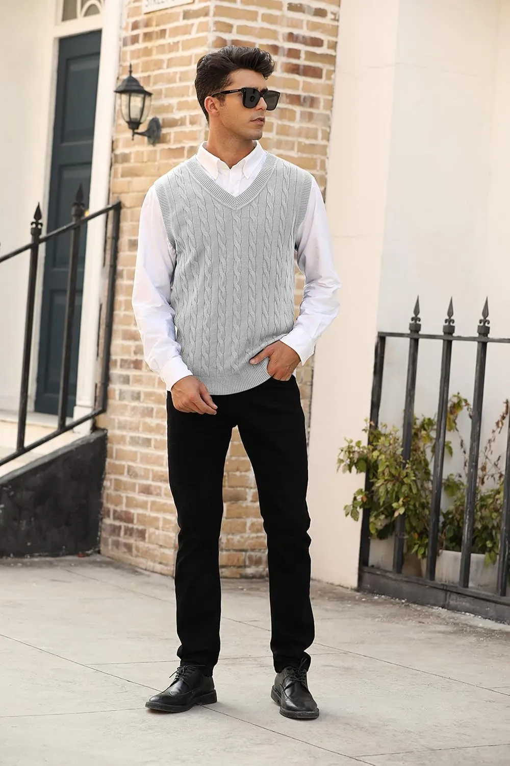 MNCEGEER Mens Knitwear Vest Sleeveless Casual V Neck Slim Fit Pullover Knitted Sweater