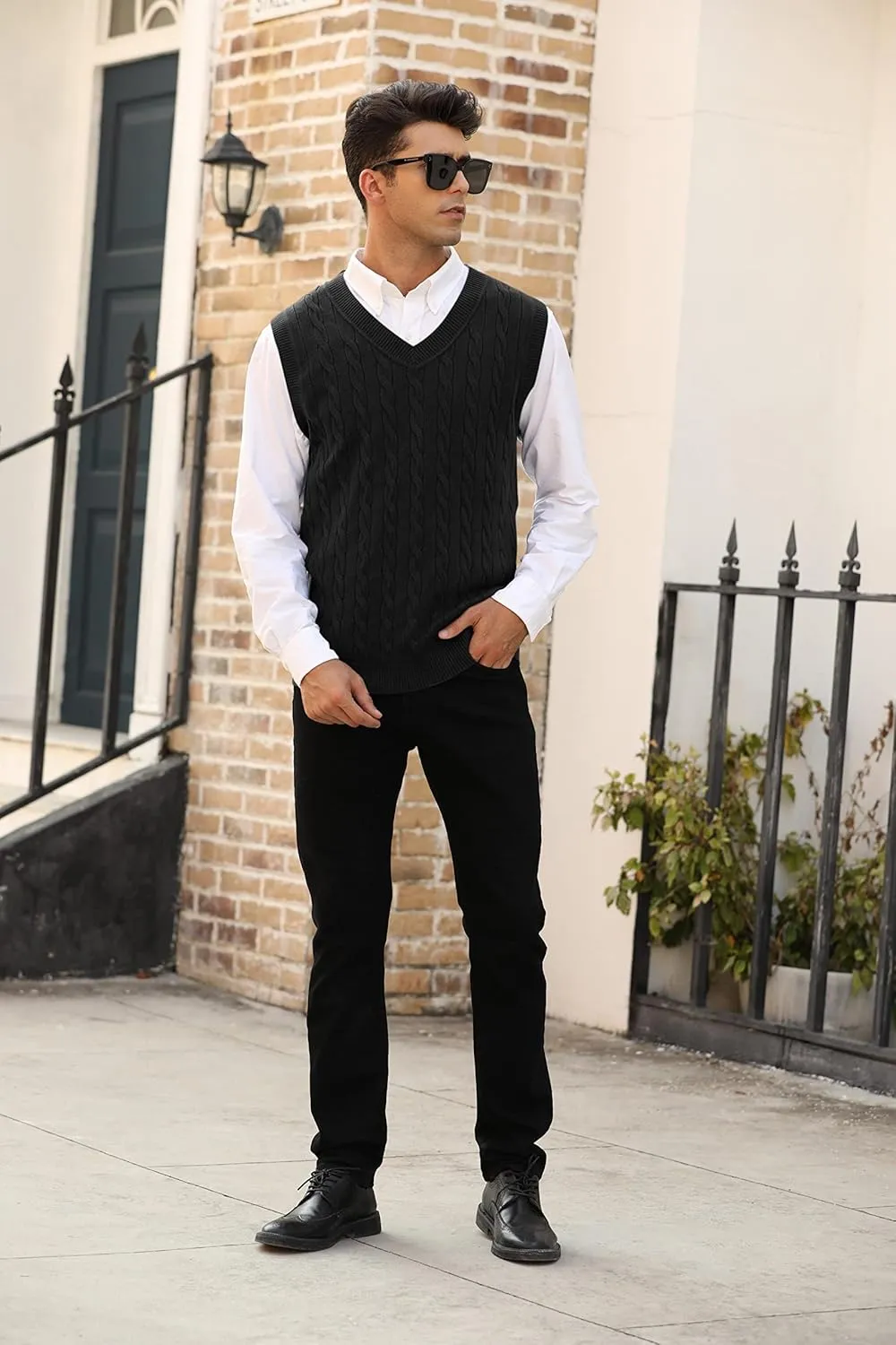 MNCEGEER Mens Knitwear Vest Sleeveless Casual V Neck Slim Fit Pullover Knitted Sweater