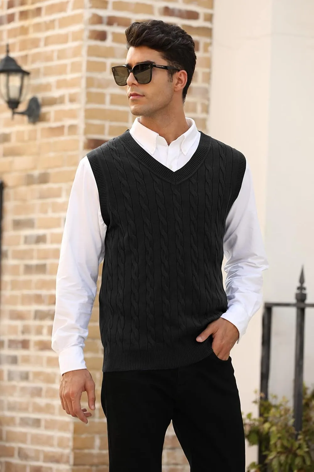 MNCEGEER Mens Knitwear Vest Sleeveless Casual V Neck Slim Fit Pullover Knitted Sweater