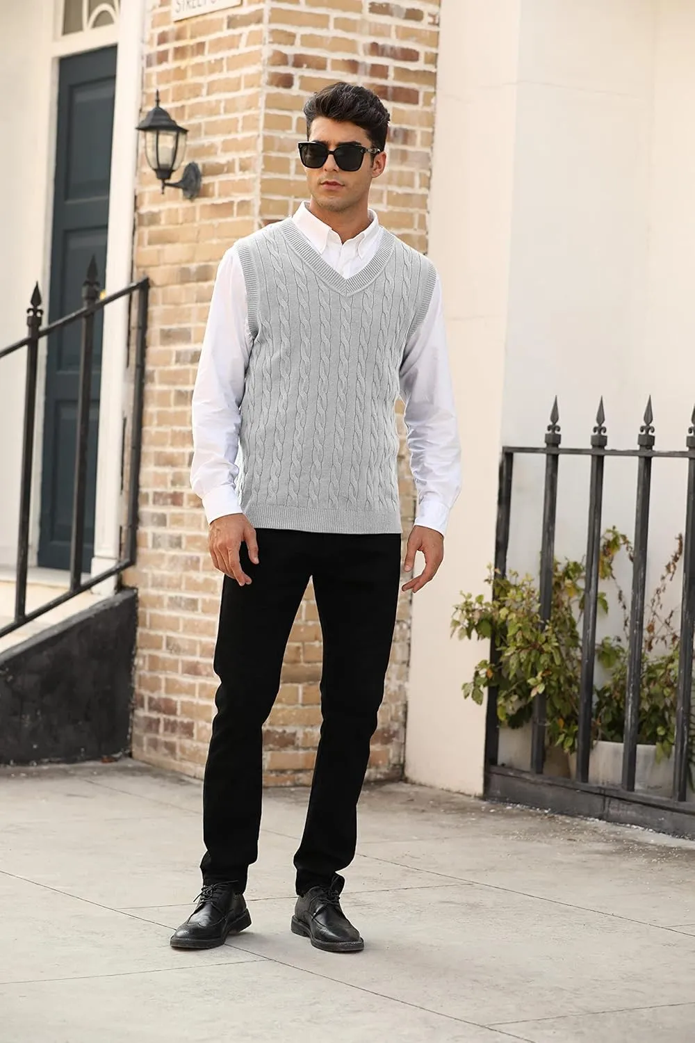 MNCEGEER Mens Knitwear Vest Sleeveless Casual V Neck Slim Fit Pullover Knitted Sweater