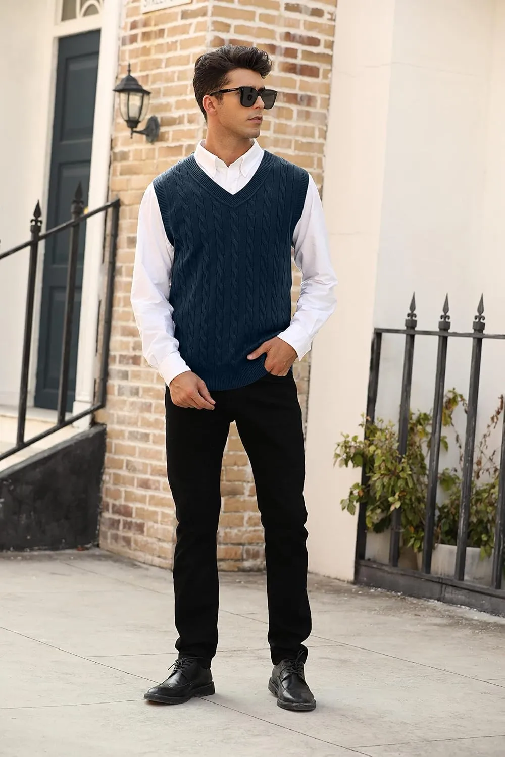 MNCEGEER Mens Knitwear Vest Sleeveless Casual V Neck Slim Fit Pullover Knitted Sweater