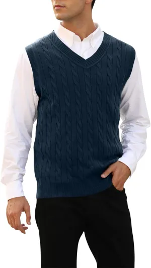 MNCEGEER Mens Knitwear Vest Sleeveless Casual V Neck Slim Fit Pullover Knitted Sweater