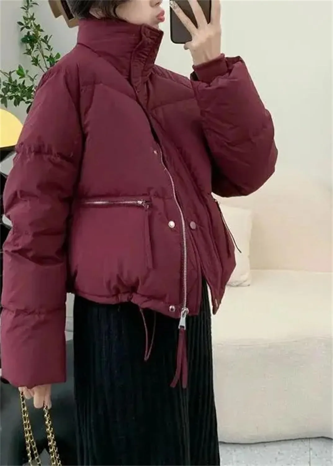 Mnjyihy Women Cotton-Padded Jacket Casual Long Sleeve Thicken Stand Collar Puffer Jacket Winter Short Down Coat