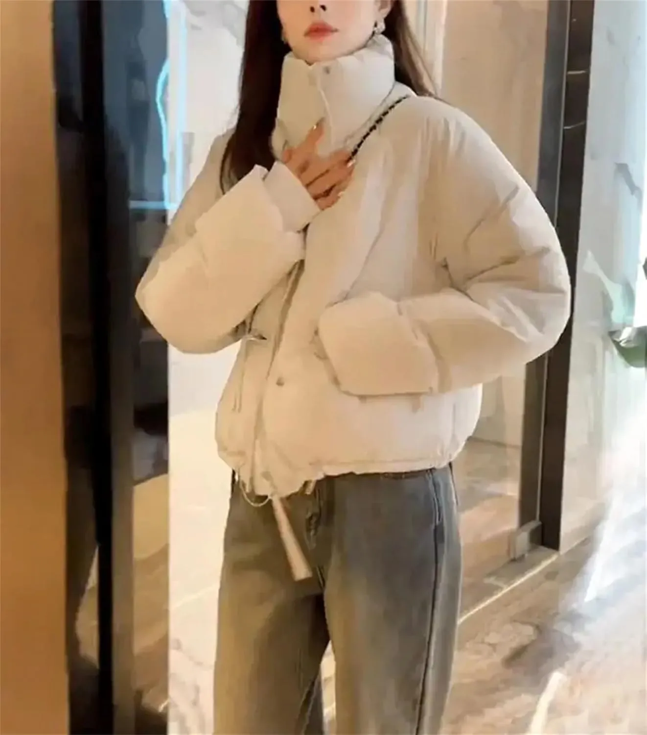 Mnjyihy Women Cotton-Padded Jacket Casual Long Sleeve Thicken Stand Collar Puffer Jacket Winter Short Down Coat