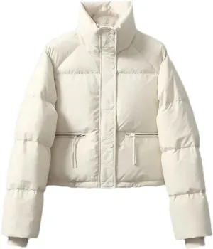 Mnjyihy Women Cotton-Padded Jacket Casual Long Sleeve Thicken Stand Collar Puffer Jacket Winter Short Down Coat