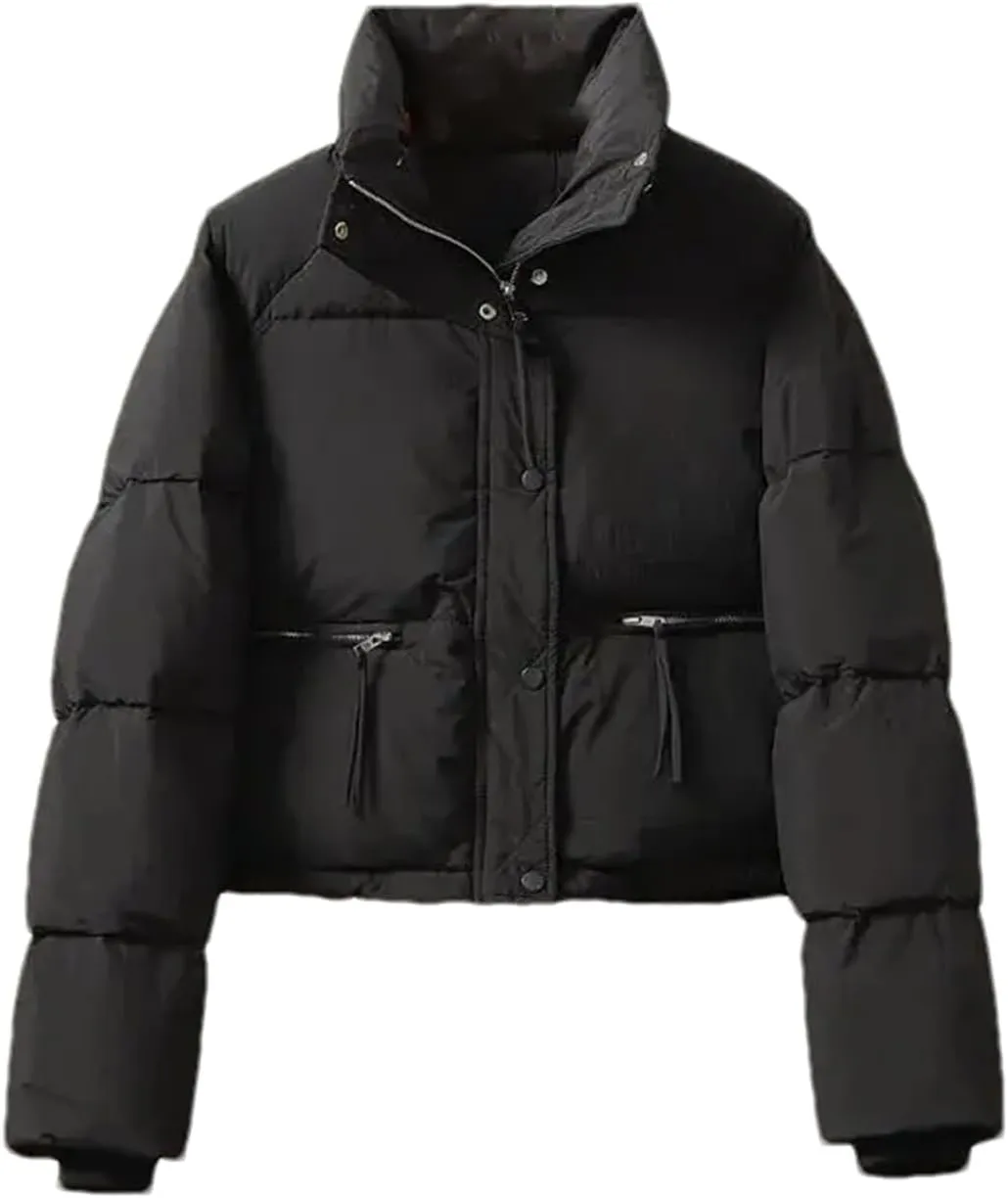 Mnjyihy Women Cotton-Padded Jacket Casual Long Sleeve Thicken Stand Collar Puffer Jacket Winter Short Down Coat