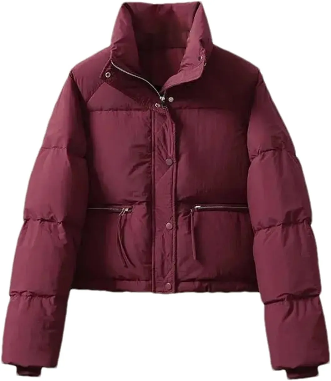 Mnjyihy Women Cotton-Padded Jacket Casual Long Sleeve Thicken Stand Collar Puffer Jacket Winter Short Down Coat