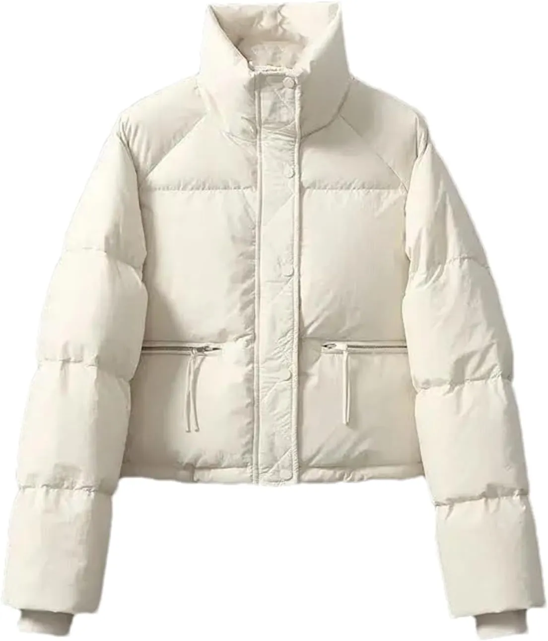 Mnjyihy Women Cotton-Padded Jacket Casual Long Sleeve Thicken Stand Collar Puffer Jacket Winter Short Down Coat