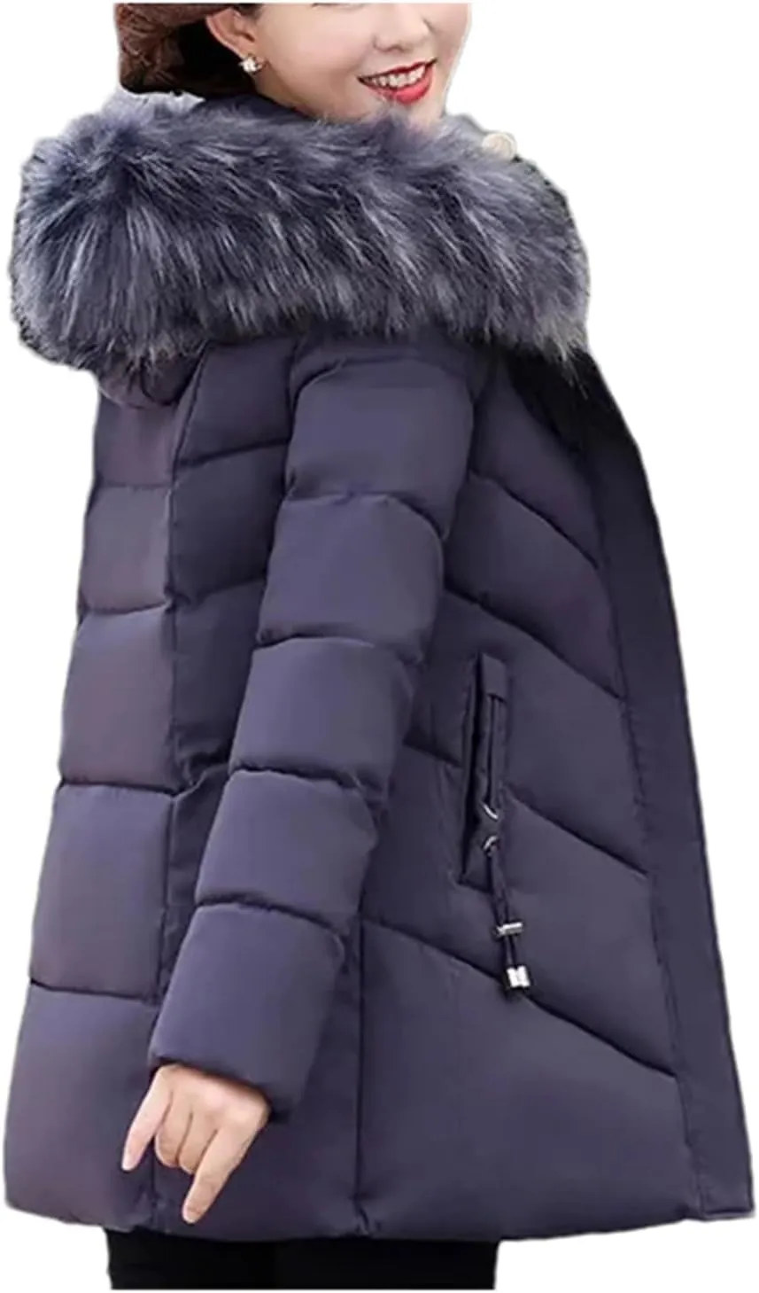 Mnjyihy Women's Puffer Jacket Casual Long Hooded Thick Warm Cotton Padded Coat Winter Slim Down Jacket