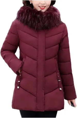 Mnjyihy Women's Puffer Jacket Casual Long Hooded Thick Warm Cotton Padded Coat Winter Slim Down Jacket