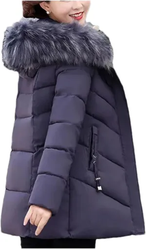 Mnjyihy Women's Puffer Jacket Casual Long Hooded Thick Warm Cotton Padded Coat Winter Slim Down Jacket