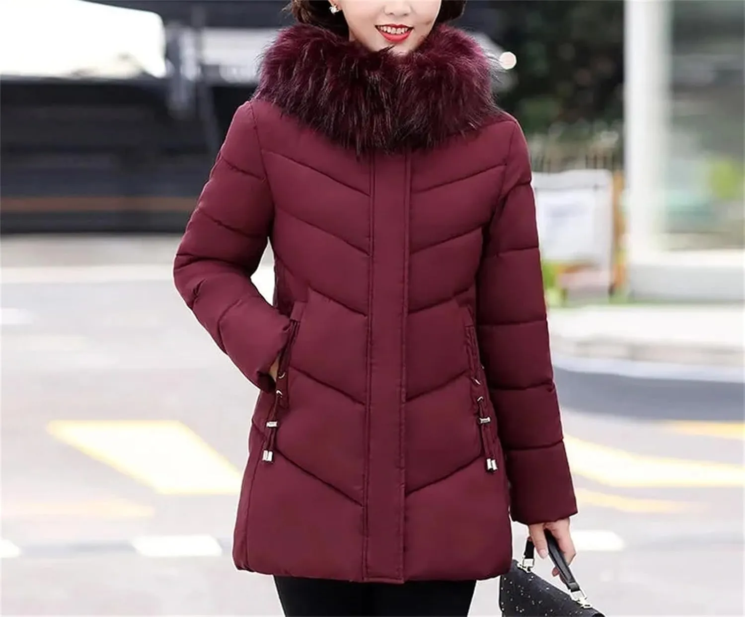 Mnjyihy Women's Puffer Jacket Casual Long Hooded Thick Warm Cotton Padded Coat Winter Slim Down Jacket