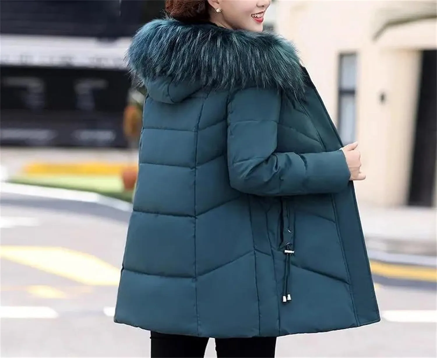 Mnjyihy Women's Puffer Jacket Casual Long Hooded Thick Warm Cotton Padded Coat Winter Slim Down Jacket