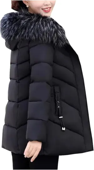Mnjyihy Women's Puffer Jacket Casual Long Hooded Thick Warm Cotton Padded Coat Winter Slim Down Jacket