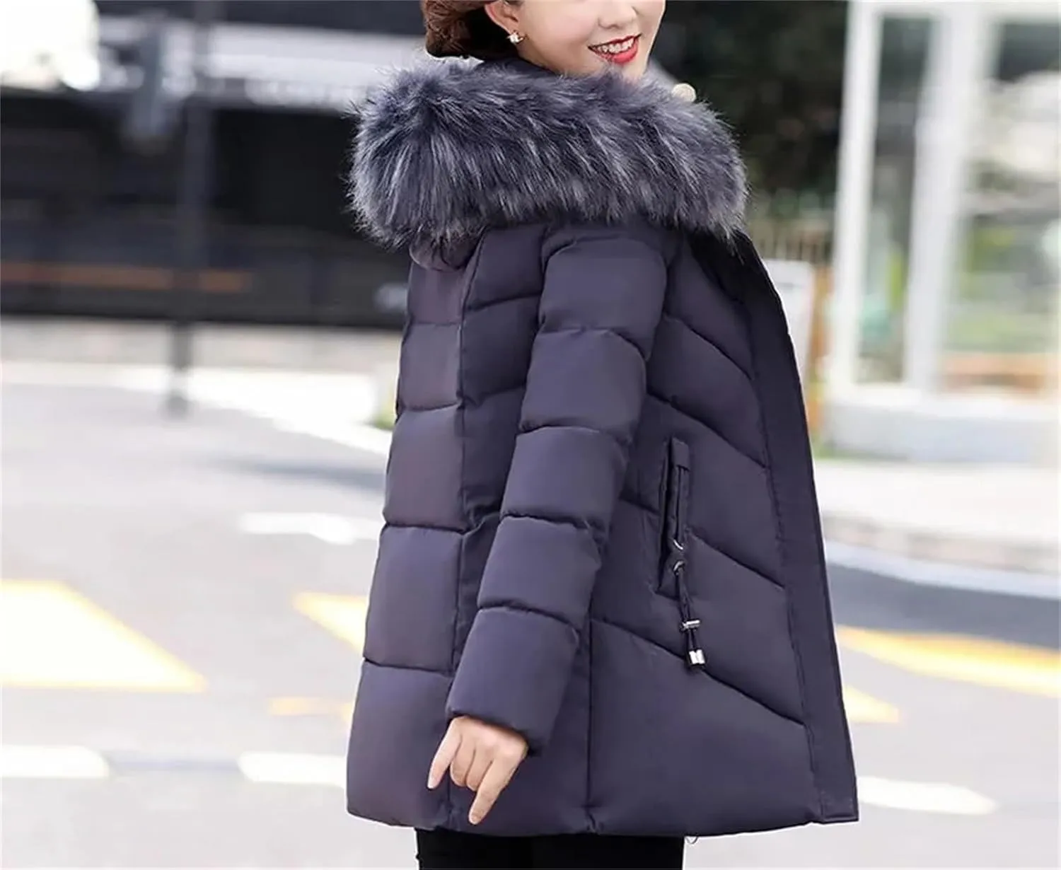 Mnjyihy Women's Puffer Jacket Casual Long Hooded Thick Warm Cotton Padded Coat Winter Slim Down Jacket