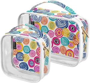 MNSRUU Clear Makeup Bags Circle Color Toiletry Bag for Women 2 PCS Waterproof Clear Bags Clear Travel Toiletry Bag Small Cosmetic Makeup Bag, Carry on Airport Airline Compliant Bag