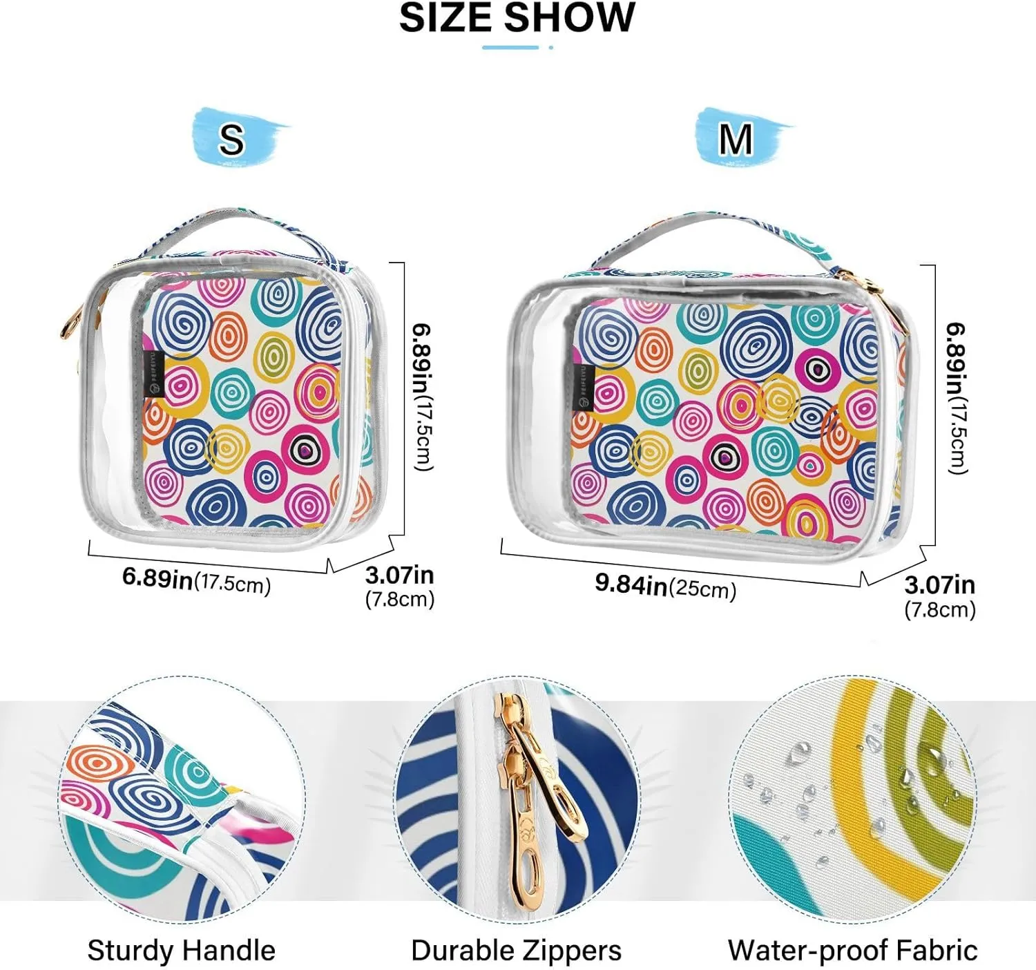 MNSRUU Clear Makeup Bags Circle Color Toiletry Bag for Women 2 PCS Waterproof Clear Bags Clear Travel Toiletry Bag Small Cosmetic Makeup Bag, Carry on Airport Airline Compliant Bag